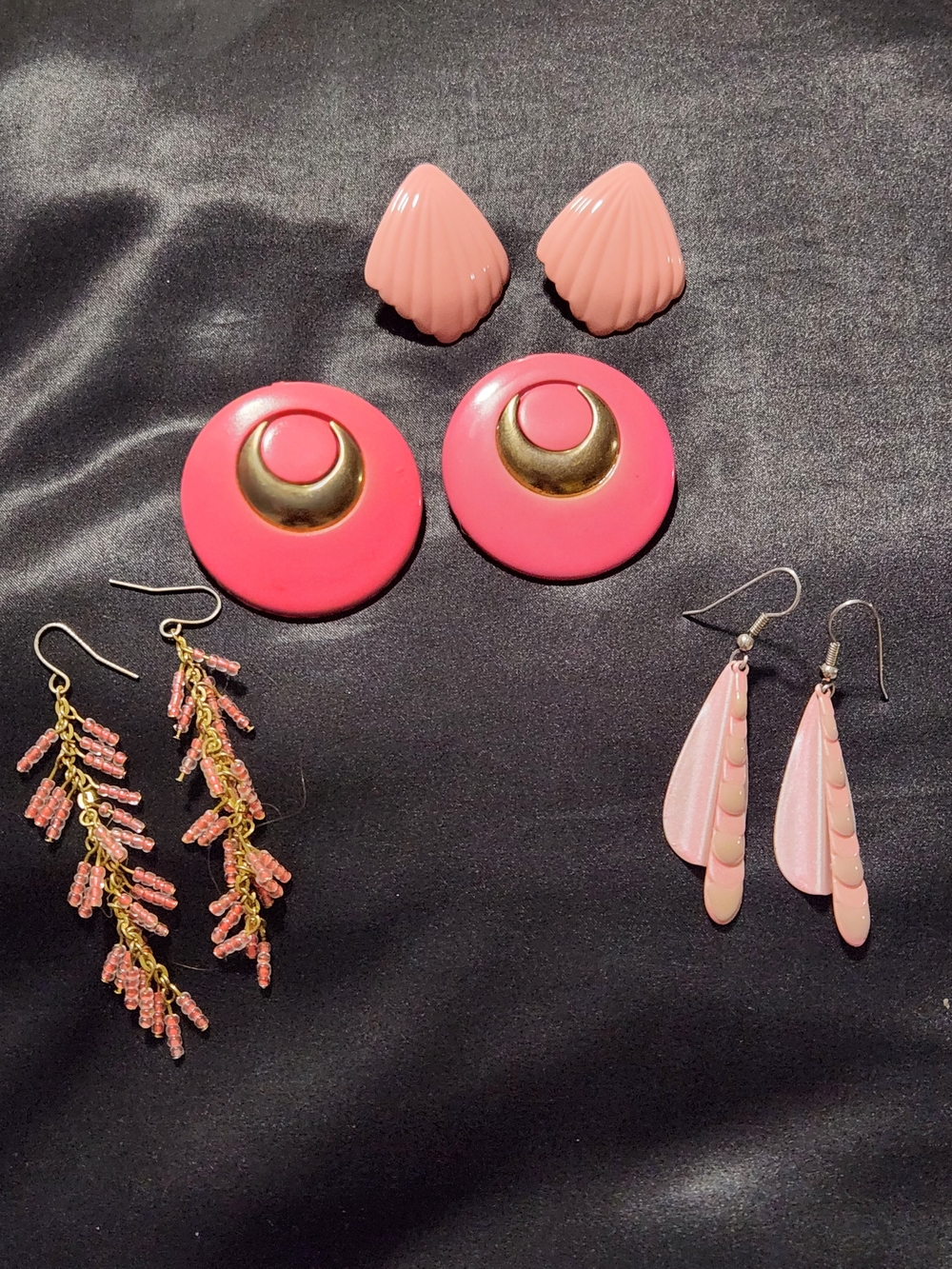 ​Vintage 1980s Pink Earrings Collection Lot | 4 Pairs Retro Resin, Enamel & Bead